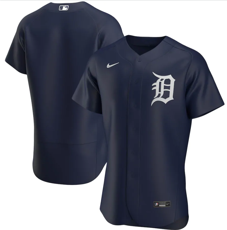 Men's Detroit Tigers Black Blue Base Stitched Jersey